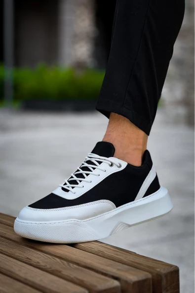 BA0354 Günlük  Bağcıklı Erkek Beyaz Parçalı  Beyaz Yüksek Taban Spor Ayakkabı - Resim 3