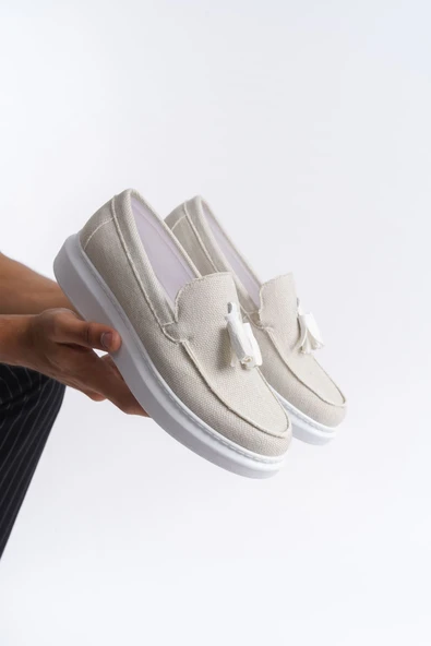 SLW154 Blaze Bağcıksız Püsküllü Keten Erkek Günlük Spor Klasik Ayakkabı BT Beyaz ürün görseli 1