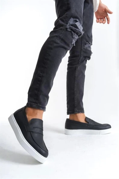 SLW180 Estilo X Bağcıksız Cilt Erkek Günlük Spor Klasik Ayakkabı BT Siyah - Resim 2