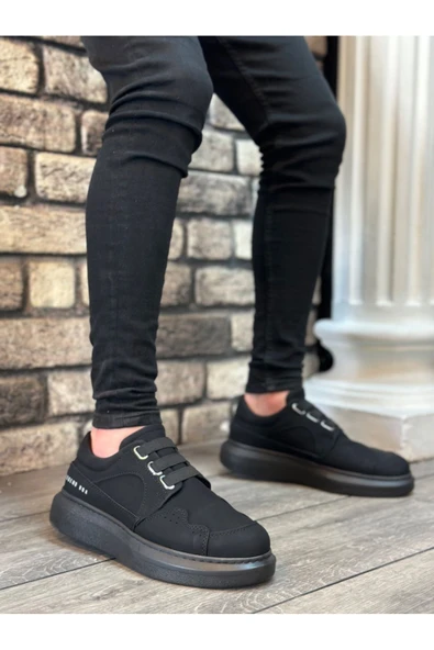 BA0302 Boa Kalın Taban Bağcıksız Tarz Casual Siyah Siyah Erkek Ayakkabı - Resim 2