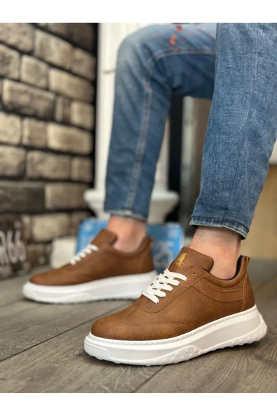 BA0327 BOA Taba Beyaz Kalın Yüksek Taban Bağcıklı Spor Erkek Ayakkabı ürün görseli 1