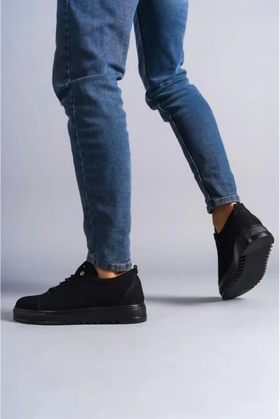 SLW152 Cool Bağcıklı Süet Erkek Günlük Spor Klasik Ayakkabı ST Siyah - Resim 3