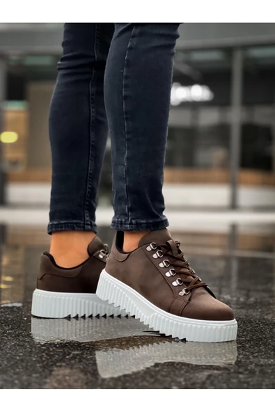 BA0505 Çengel Bağcıklı Kahverengi Beyaz Tabanlı Günlük Ayakkabı ürün görseli