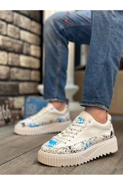 BA0801 BOA Yüksek Taban Mavi Desenli Erkek Spor Ayakkabı ürün görseli