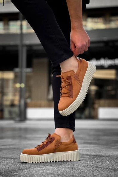 KB-X502  Kuback Taba Süet Yüksek Bej Taban Bağcık Detaylı Lastikli Günlük Erkek Ayakkabı - Resim 3