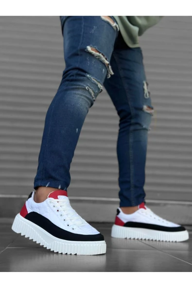 BA0801 BOA Yüksek Taban Beyaz Paraşüt Kumaş Cilt Detaylı Erkek Ayakkabı ürün görseli