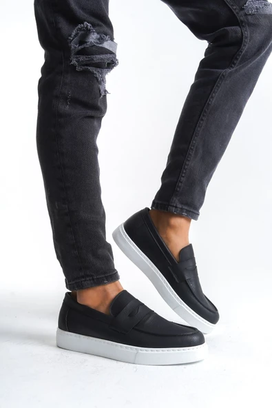 SLW180 Estilo X Bağcıksız Cilt Erkek Günlük Spor Klasik Ayakkabı BT Siyah - Resim 2