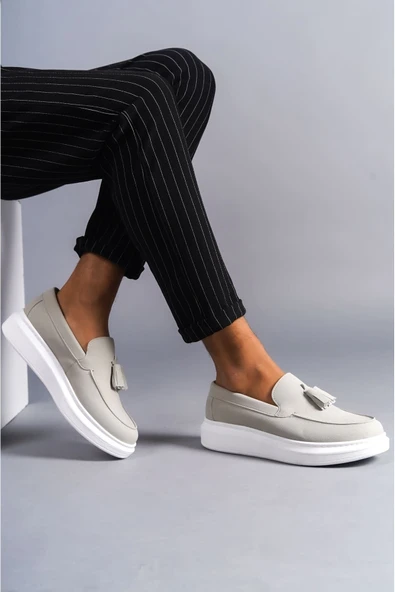 SLW154 Blaze Bağcıksız Püsküllü Süet Erkek Günlük Spor Klasik Ayakkabı BT Gri - Resim 3