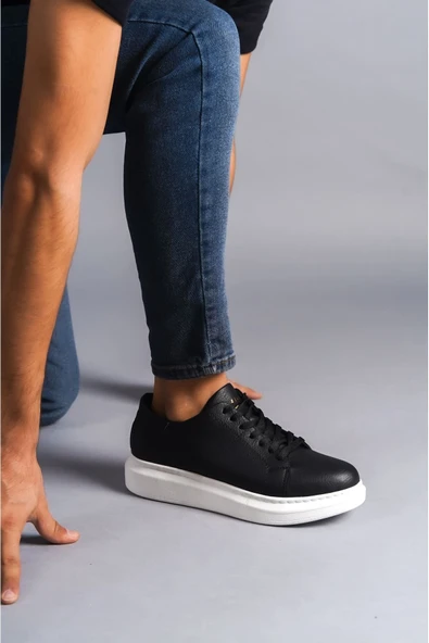 SLW151 Boost Bağcıklı Cilt Erkek Günlük Sneaker Ayakkabı BT Siyah - 2