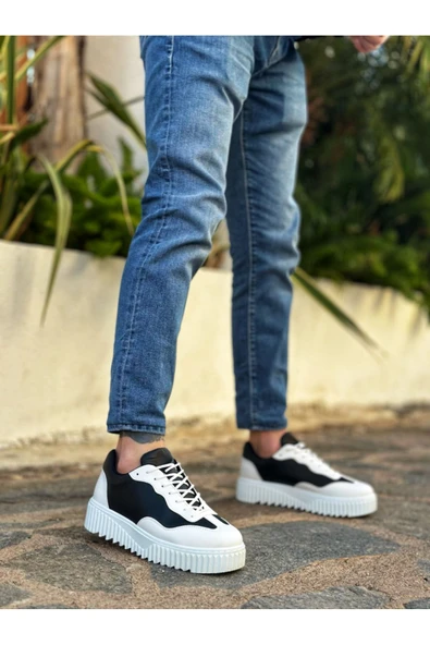 BA0802 BOA Siyah Renk Beyaz Parçalı Yüksek Taban Erkek Günlük Ayakkabı - Resim 2