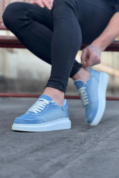 Wagoon WG018 Buz Mavi Kot Kumaş Erkek Casual Ayakkabı - Resim 3