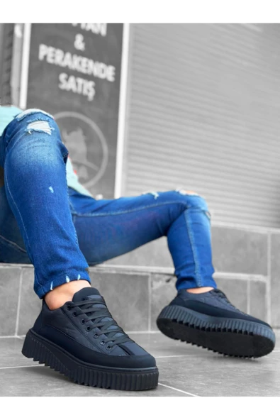 BA0801 BOA Siyah Yüksek Taban Siyah Paraşüt Kumaş Cilt Detaylı Erkek Ayakkabı - Resim 2