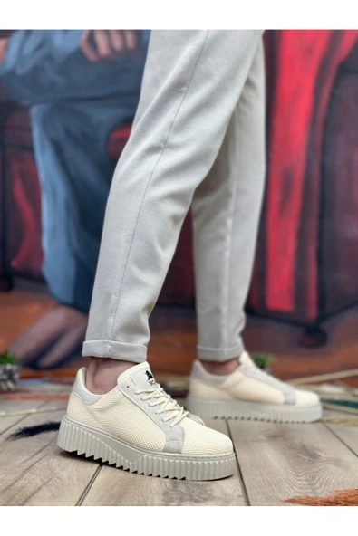 BA0803 BOA Yüksek Taban Triko Krem Erkek Ayakkabı ürün görseli 1