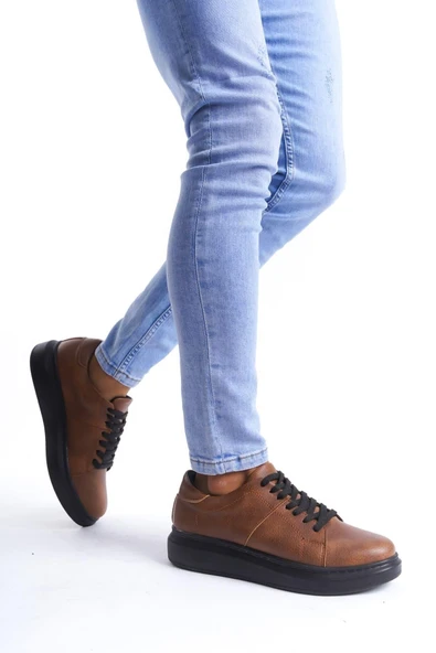 SLW151 Boost Bağcıklı Cilt Erkek Günlük Sneaker Ayakkabı ST Taba - Resim 2