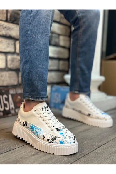 BA0801 BOA Yüksek Taban Mavi Desenli Erkek Spor Ayakkabı - Resim 2