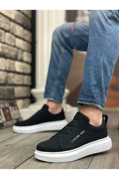 BA0134 BOA Kalın Yüksek Taban Çapraz Bant Siyah Beyaz Erkek Ayakkabı ürün görseli