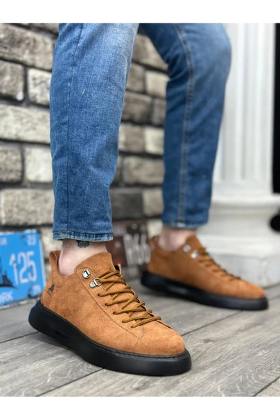 BA0331 Bağcıklı Erkek Yüksek Taban Taba Süet Siyah Taban Spor Ayakkabı ürün görseli 1