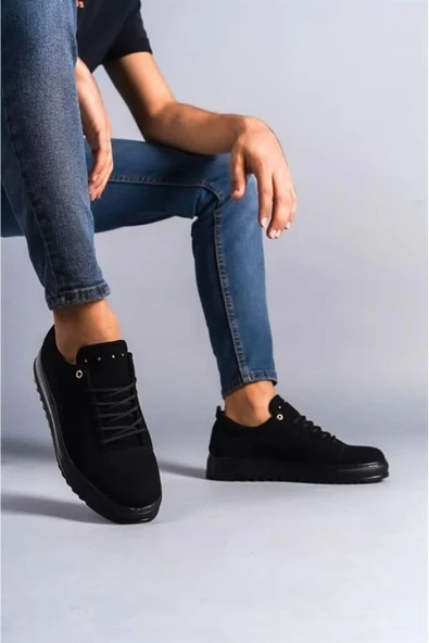 SLW152 Cool Bağcıklı Süet Erkek Günlük Spor Klasik Ayakkabı ST Siyah - Resim 2