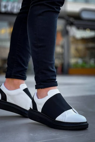 KB-040  Kuback Beyaz Cilt Siyah Yüksek Taban Lastikli Günlük Erkek Ayakkabı ürün görseli 1