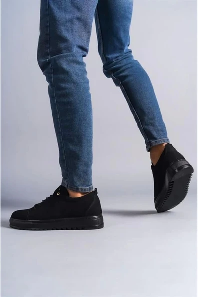 SLW152 Cool Bağcıklı Süet Erkek Günlük Spor Klasik Ayakkabı ST Siyah - Resim 3