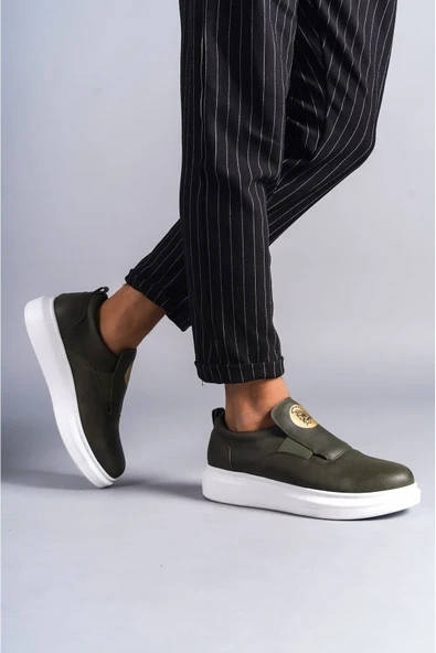 Erkek AyakkabıSLW161 Hippo Bağcıksız Cilt Erkek Günlük Sneaker Ayakkabı BT Haki - Resim 4