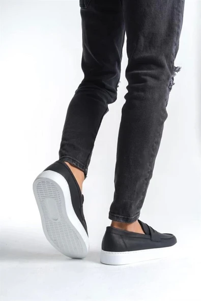 SLW180 Estilo X Bağcıksız Cilt Erkek Günlük Spor Klasik Ayakkabı BT Siyah - Resim 3
