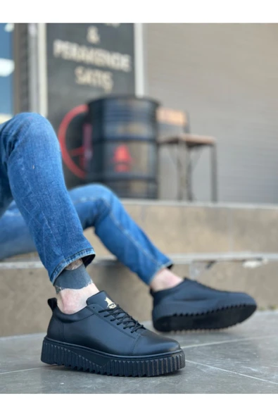 Erkek AyakkabıBA8104 BOA Yüksek Siyah Taban Siyah Cilt Bağcıklı Erkek Ayakkabı - Resim 4