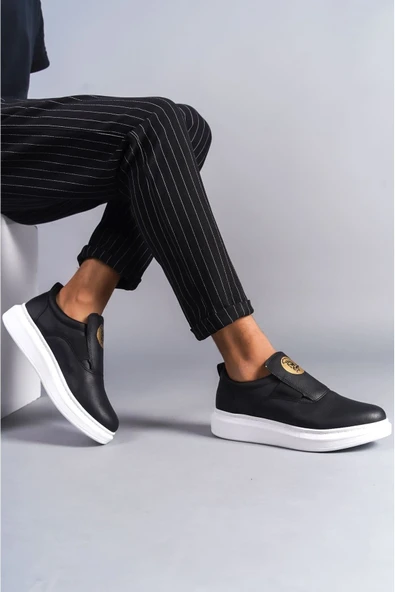SLW161 Hippo Bağcıksız Cilt Erkek Günlük Sneaker Ayakkabı BT Siyah