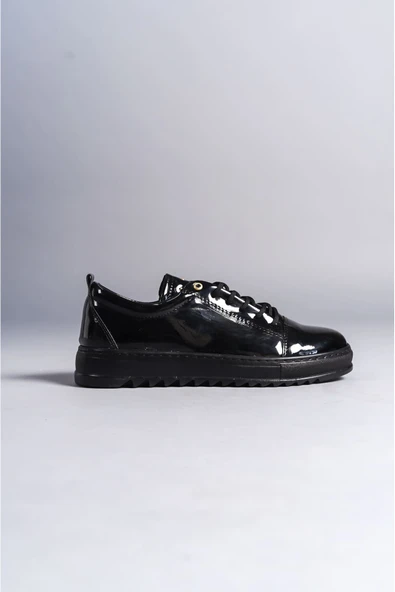 SLW152 Cool Bağcıklı Rugan Erkek Günlük Spor Klasik Ayakkabı ST Siyah - Resim 4