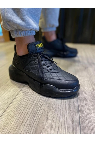 Knack Yüksek Taban Günlük Ayakkabı N75 Kapitone Siyah (Siyah Taban) - Resim 3