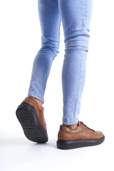 SLW151 Boost Bağcıklı Cilt Erkek Günlük Sneaker Ayakkabı ST Taba - Resim 3