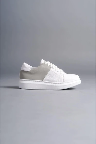 SLW151 Boost Bağcıklı Cilt Süet Erkek Günlük Sneaker Ayakkabı BT Beyaz/Gri - Resim 4