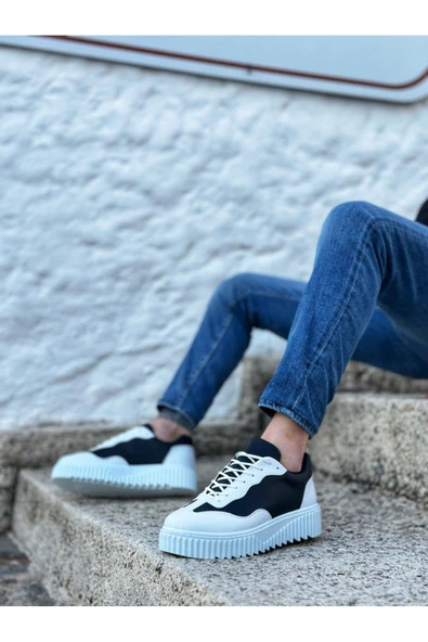 BA0802 BOA Siyah Renk Beyaz Parçalı Yüksek Taban Erkek Günlük Ayakkabı ürün görseli
