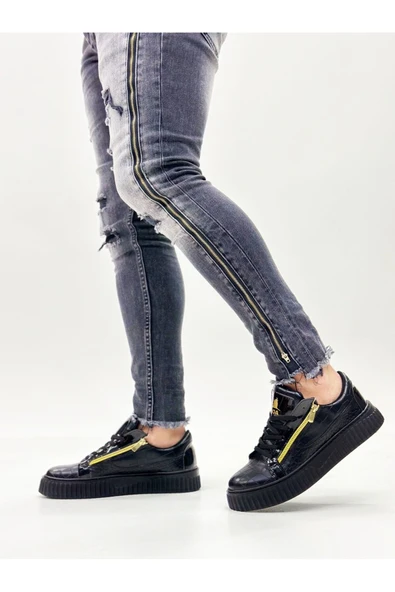 SNR-308 BOA Kalın Yüksek Taban Çift Fermuarlı Siyah Siyah Erkek Ayakkabı ürün görseli 1