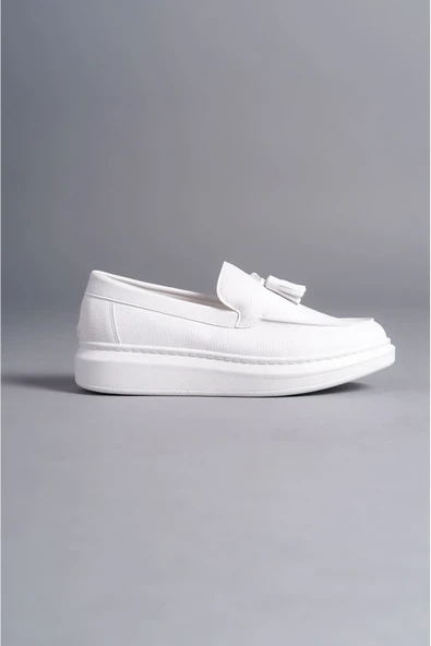 SLW154 Blaze Bağcıksız Püsküllü Cilt Erkek Günlük Spor Klasik Ayakkabı BT Beyaz ürün görseli 1