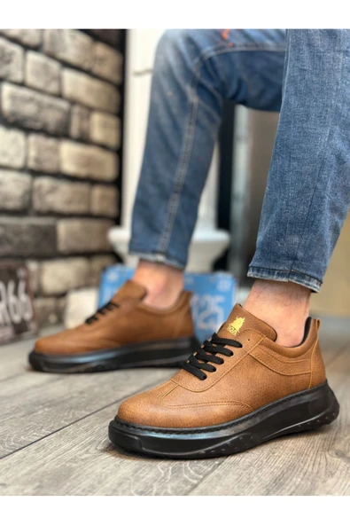 BA0327 BOA Taba Siyah Kalın Yüksek Taban Bağcıklı Spor Erkek Ayakkabı ürün görseli 1