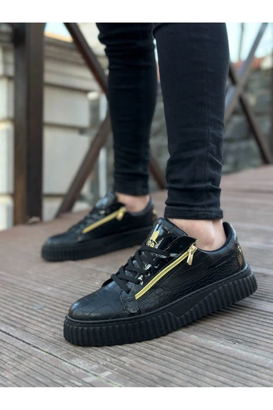 SNR-308 BOA Kalın Yüksek Taban Çift Fermuarlı Siyah Siyah Erkek Ayakkabı - Resim 5