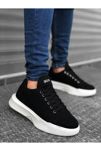 BA0161 Bağcıklı Erkek Yüksek Taban Siyah Beyaz Spor Ayakkabı ürün görseli