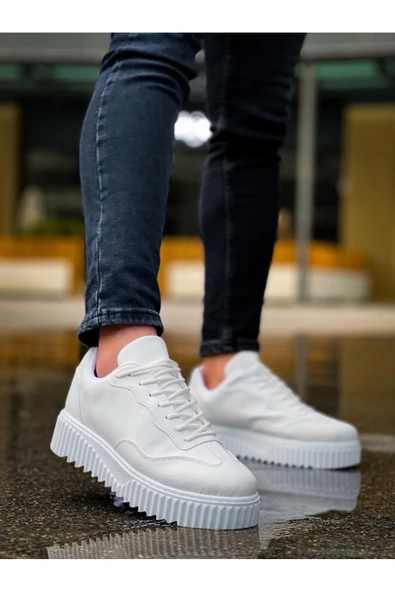 BA0802 BOA Beyaz Yüksek Taban Erkek Günlük Ayakkabı - Resim 2