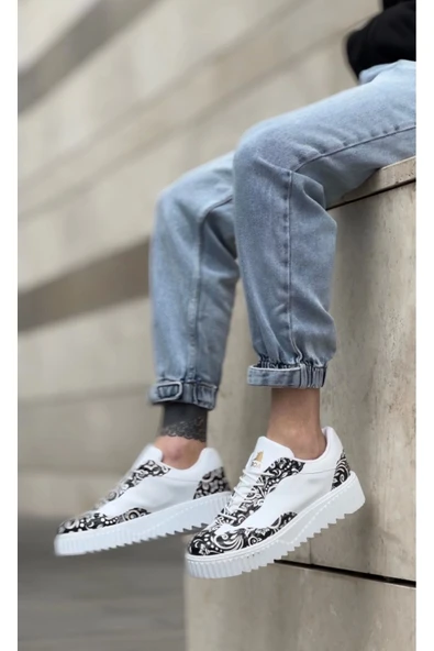 BA0802 BOA Gotik Desenli Beyaz Yüksek Taban Erkek Günlük Ayakkabı - Resim 5