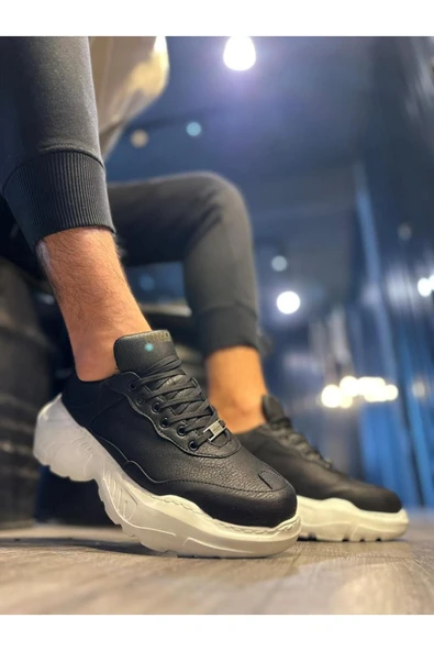 Knack Yüksek Taban Günlük Ayakkabı N75 Siyah (Beyaz Taban) - Resim 3