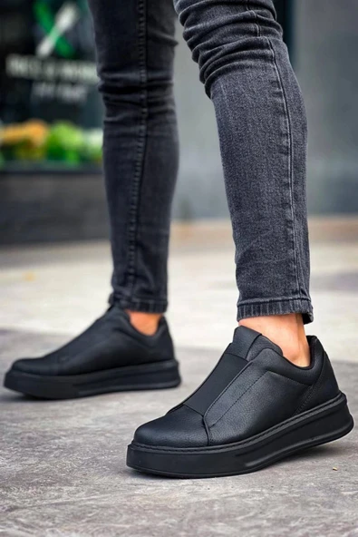 Kb 007 Kuback Siyah Siyah Yüksek Taban Tek Bant Bağcıksız Günlük Erkek Ayakkabı - Resim 2