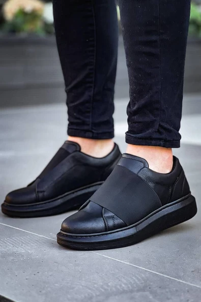 Erkek ayakkabıKB-040  Kuback  Siyah Cilt Siyah Yüksek Taban Lastikli Günlük Erkek Ayakkabı - Resim 2