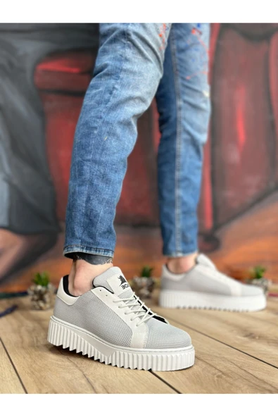 BA0803 BOA Yüksek Taban Gri Triko Gri Taban Erkek Ayakkabı - Resim 2