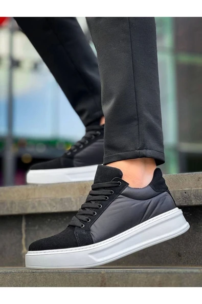 Kb-046 Kuback Siyah Paraşüt Beyaz Yüksek Taban Günlük Spor Ayakkabı - Resim 4