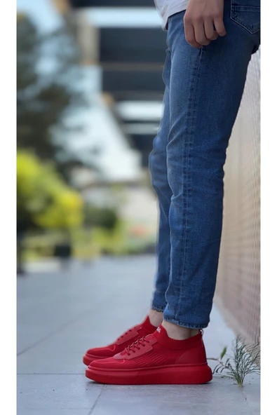 BA0812 Özel Örme Triko Tarz Kırmızı Renk Spor Ayakkabı - 4