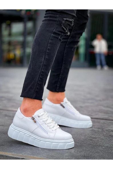 Erkek ayakkabıKB-X155 Kuback Beyaz Cilt Detaylı Beyaz Yüksek Taban Günlük Spor Ayakkabı - Resim 3