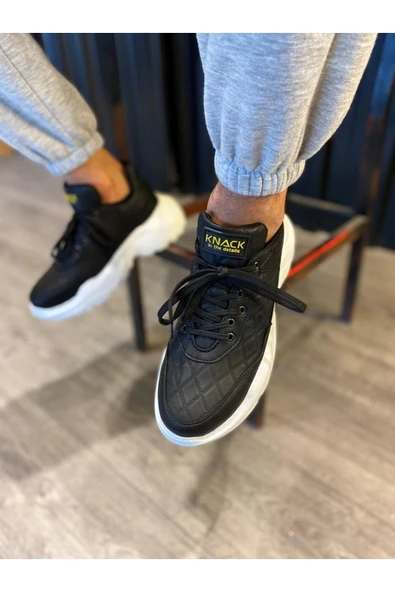 Knack Yüksek Taban Günlük Ayakkabı N75 Kapitone Siyah (beyaz Taban) - Resim 4