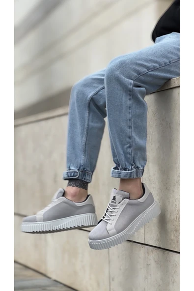 BA0803 BOA Yüksek Taban Gri Triko Gri Taban Erkek Ayakkabı - Resim 5