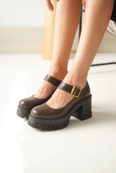 NVL-1006 Kahverengi Günlük Yüksek Topuklu Platform Loafer   Ayakkabı kadın ayakkabı